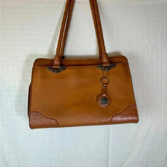 Bueno Handbag - California Brown Satchel Faux Leather Western braided handle Euc - Picture 1 of 10